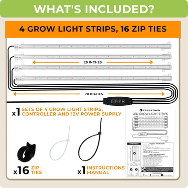 Four-Strip LED Grow Light Kit with 4 Grow Lights, Controller and 16 ZipTies